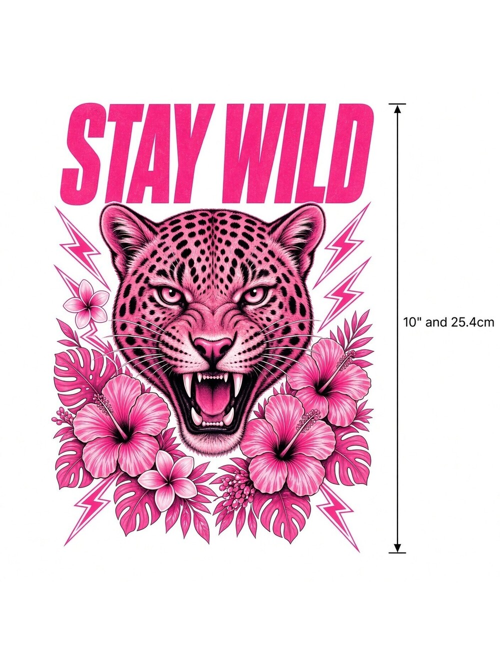 4PCS 10" DTF Transfer Stay Wild Pink Leopard Lightning Flowers Graphic Iron On
